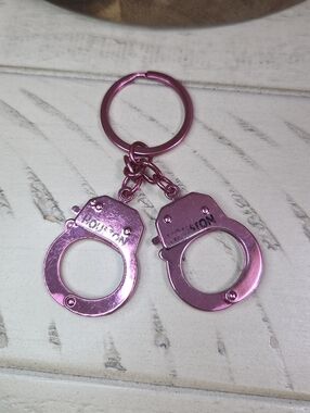 Houston Pink Handcuff Keychain, EUC